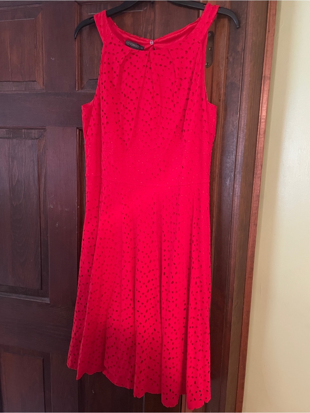 Covington Bright Red Eyelet Midi Dress